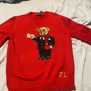 Ralph Lauren Red Crewneck Sweater with Bear Design